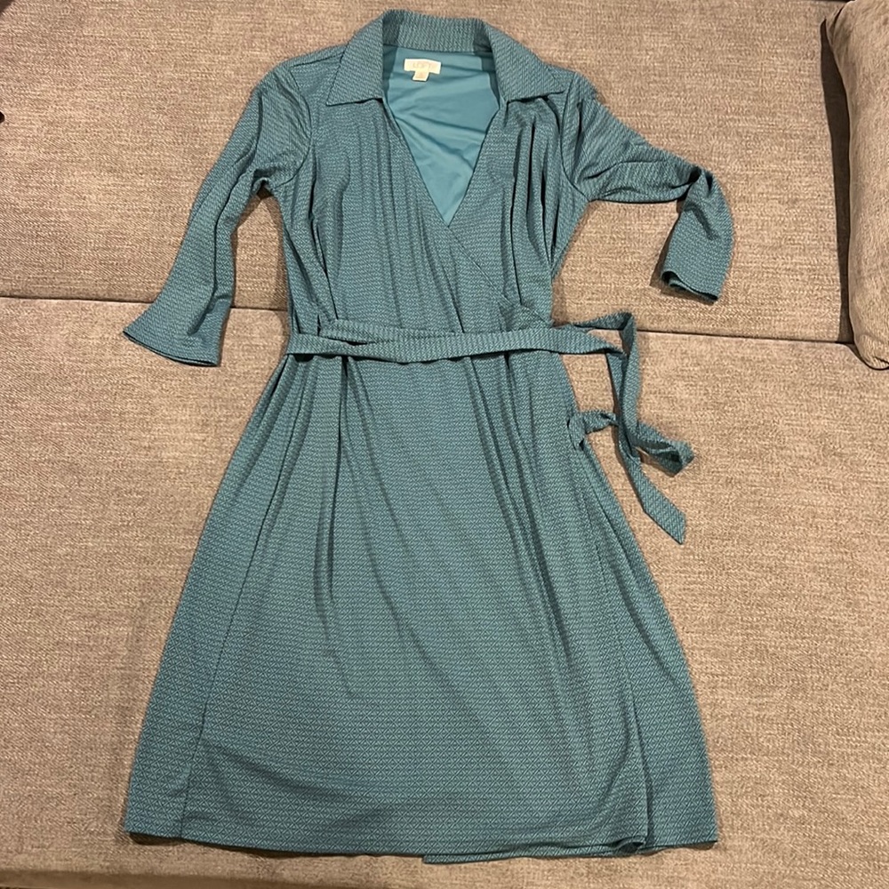 Loft Teal and Black Print Wrap Dress Size 12